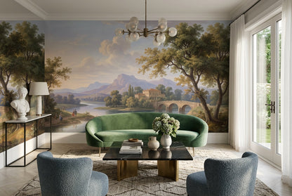 Blue Lakeside Villa Landscape Wallpaper Mural - 5