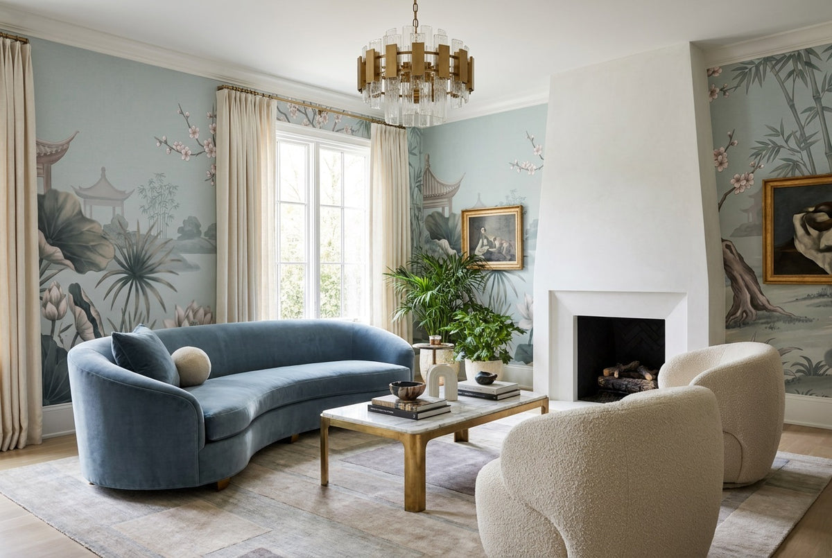 Blue Lotus and Ducks Chinoiserie Wallpaper Mural - 5