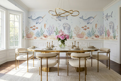 Blue Narwhal Reef Wallpaper Mural room scene