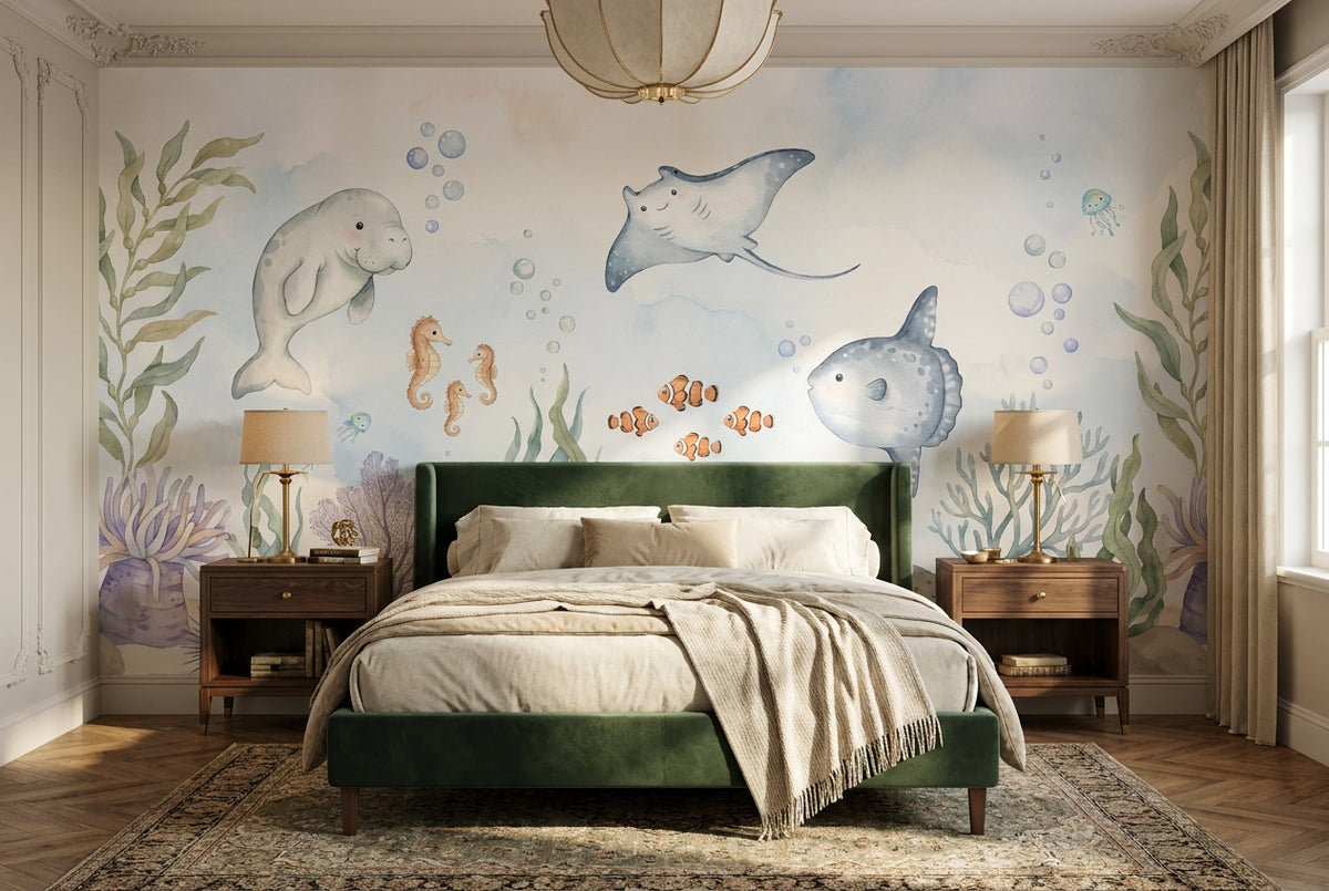 Blue Ocean Animals Wallpaper Mural view 4