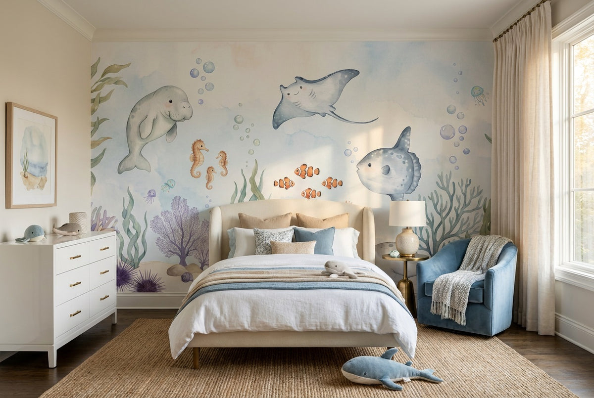 Blue Ocean Animals Wallpaper Mural view 5
