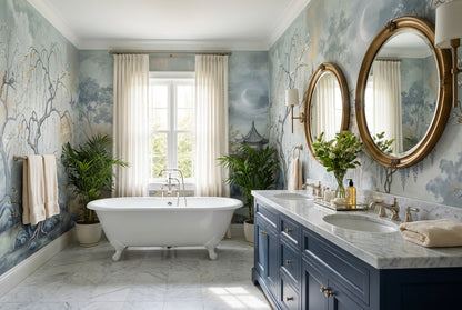 Blue Pavilion Moon Chinoiserie Wallpaper Mural - 3