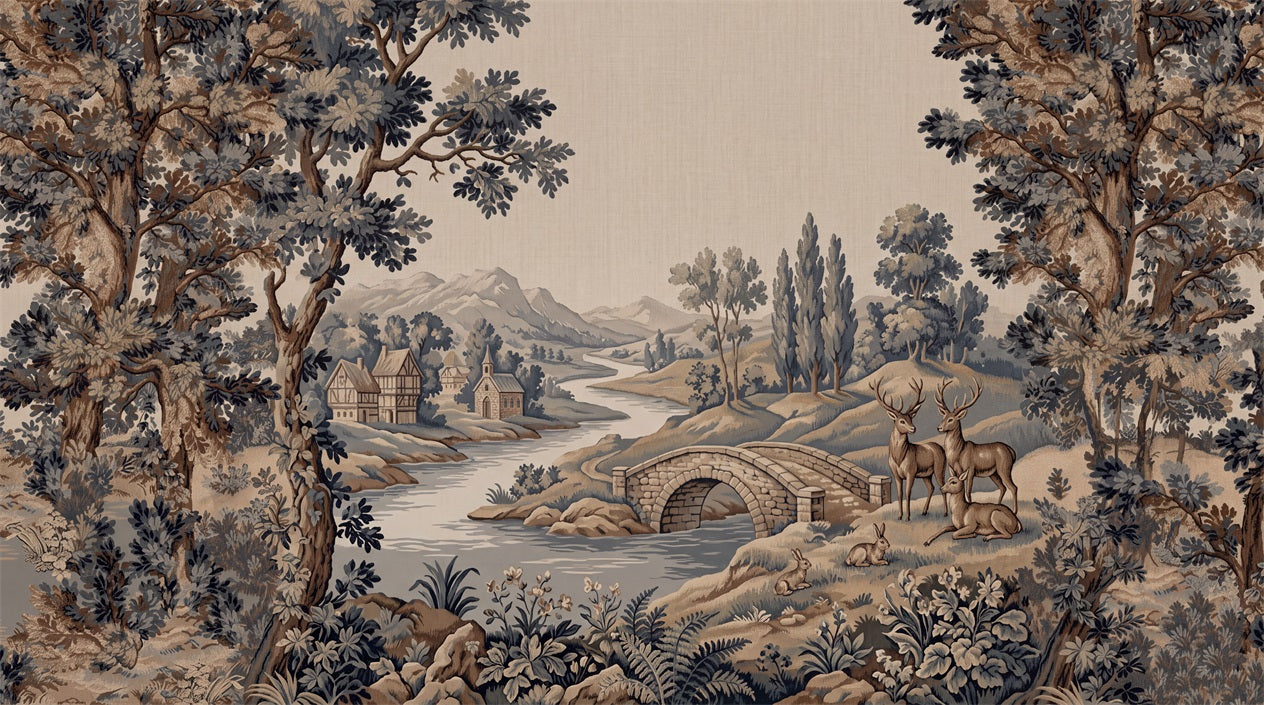 Blue Bridge Forest Tapestry Wallpaper Mural - 2