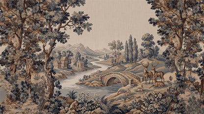 Blue Bridge Forest Tapestry Wallpaper Mural - 2