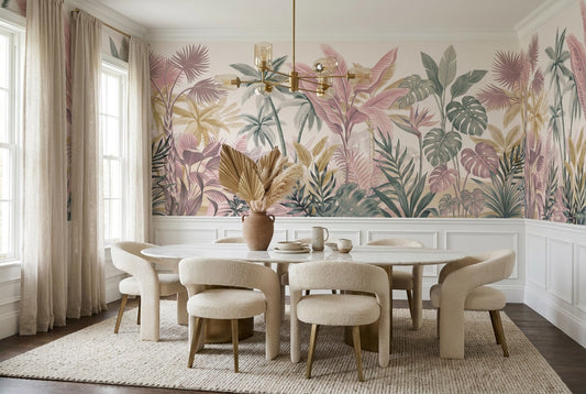 Blush Leaves Wallpaper Mural room scene