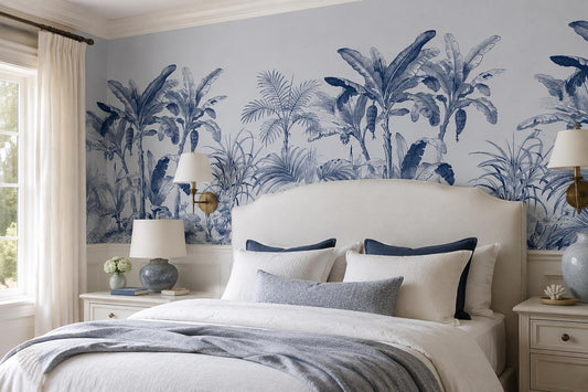 Blue Tropical Plants Wallpaper Mural - room scene