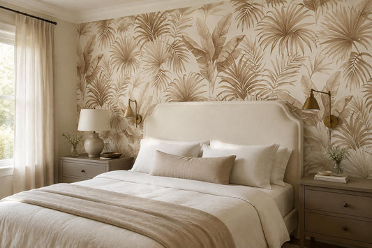 Warm Beige Palm Leaves Wallpaper Mural - image 1