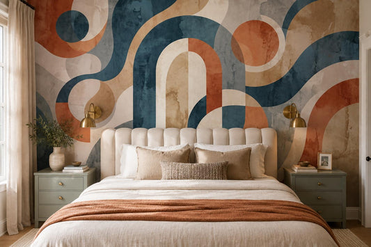 Warm Retro Abstract Arches Wallpaper Mural - image 1
