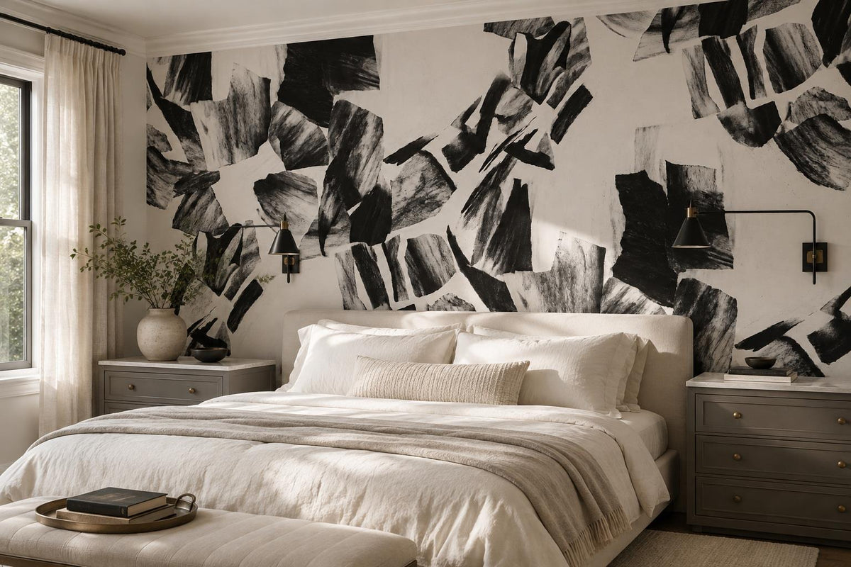 Dramatic Black Brush Collage Wallpaper Mural - image 1