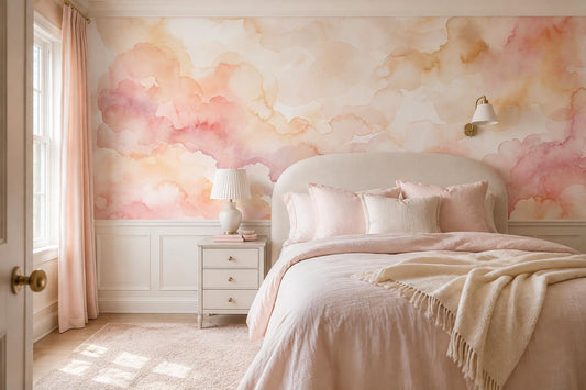 Soft Blush Alcohol Ink Clouds Wallpaper Mural - image 1