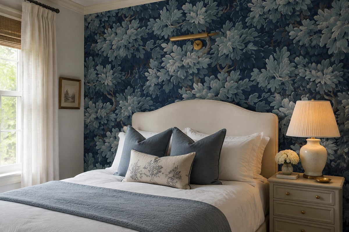 Moody Layered Blue Foliage Wallpaper Mural - image 1