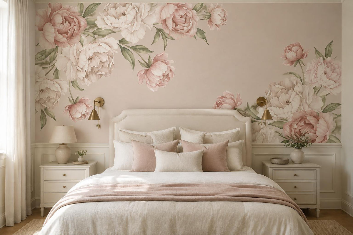 Soft Pink Peony Corner Frame Wallpaper Mural - image 1