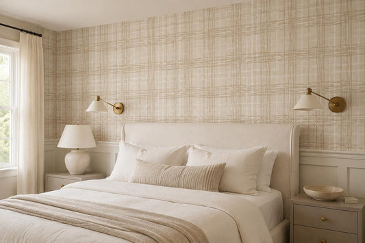 Soft Beige Plaid Weave Wallpaper Mural - image 1