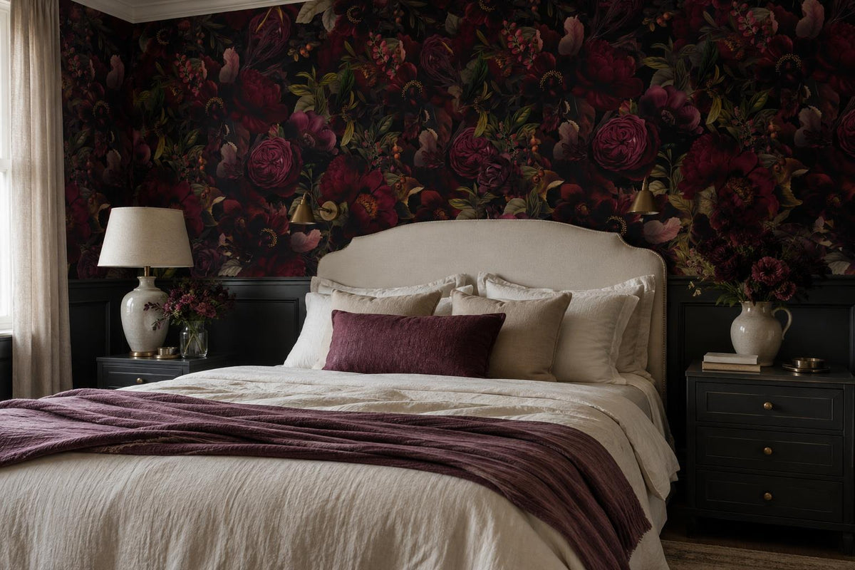 Dramatic Dark Roses and Foliage Wallpaper Mural - image 1
