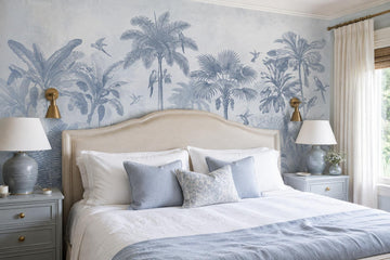 Pale Misty Palms And Birds Wallpaper Mural
