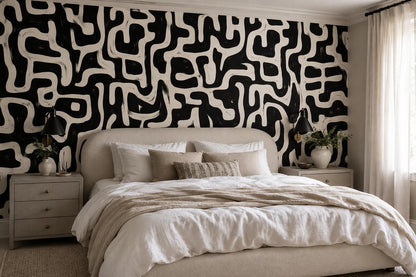 Bold Black Maze Pattern Wallpaper Mural - image 1