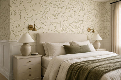 Modern Olive Line Art Faces Wallpaper Mural - image 1