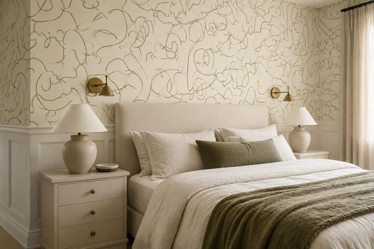 Modern Olive Line Art Faces Wallpaper Mural - image 1