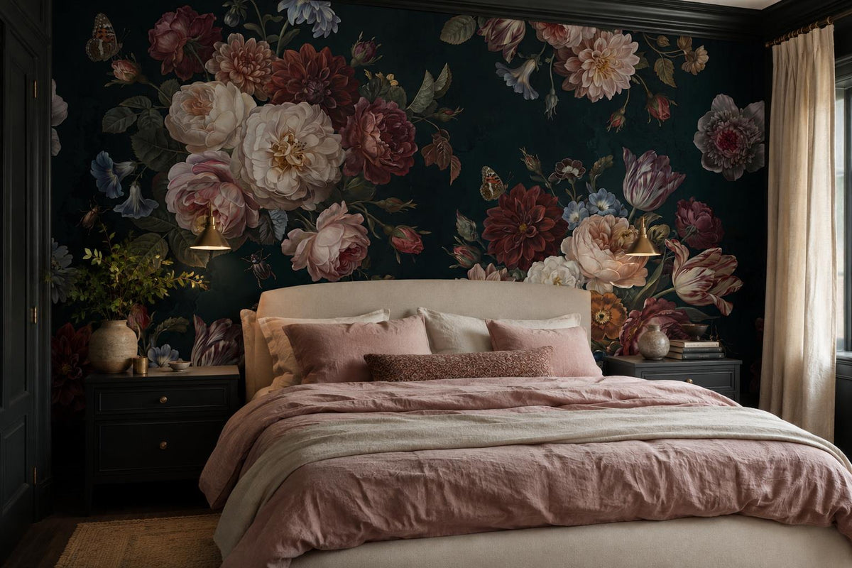 Moody Dark Vintage Roses Wallpaper Mural - image 1