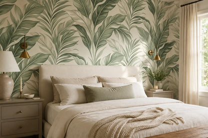 Fresh Green Tropical Leaves Wallpaper Mural - image 1