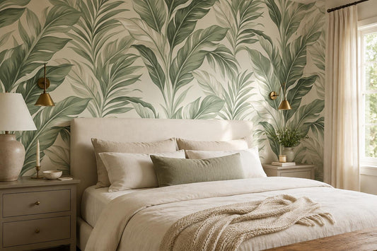 Fresh Green Tropical Leaves Wallpaper Mural - image 1