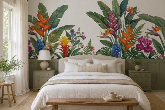 Vivid Bird of Paradise and Orchids Wallpaper Mural - image 1