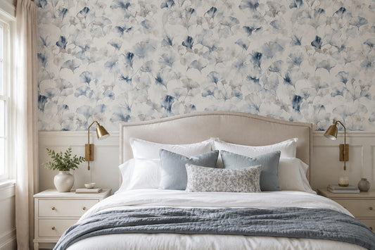 Airy Blue Abstract Petal Shapes Wallpaper Mural - image 1