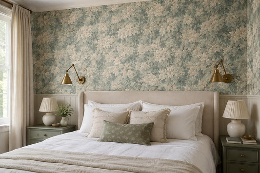Soft Pale Green Floral Foliage Wallpaper Mural - image 1