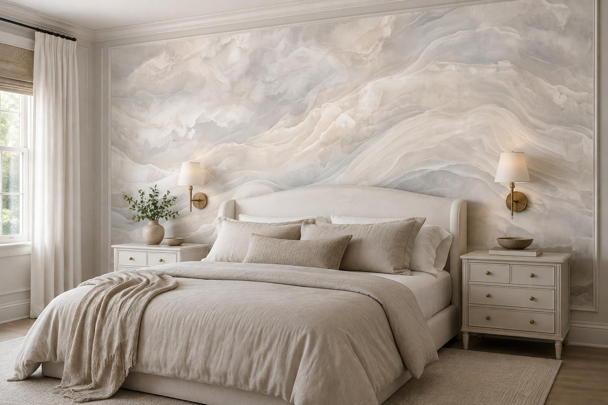 Calm White Marble Waves Wallpaper Mural - image 1