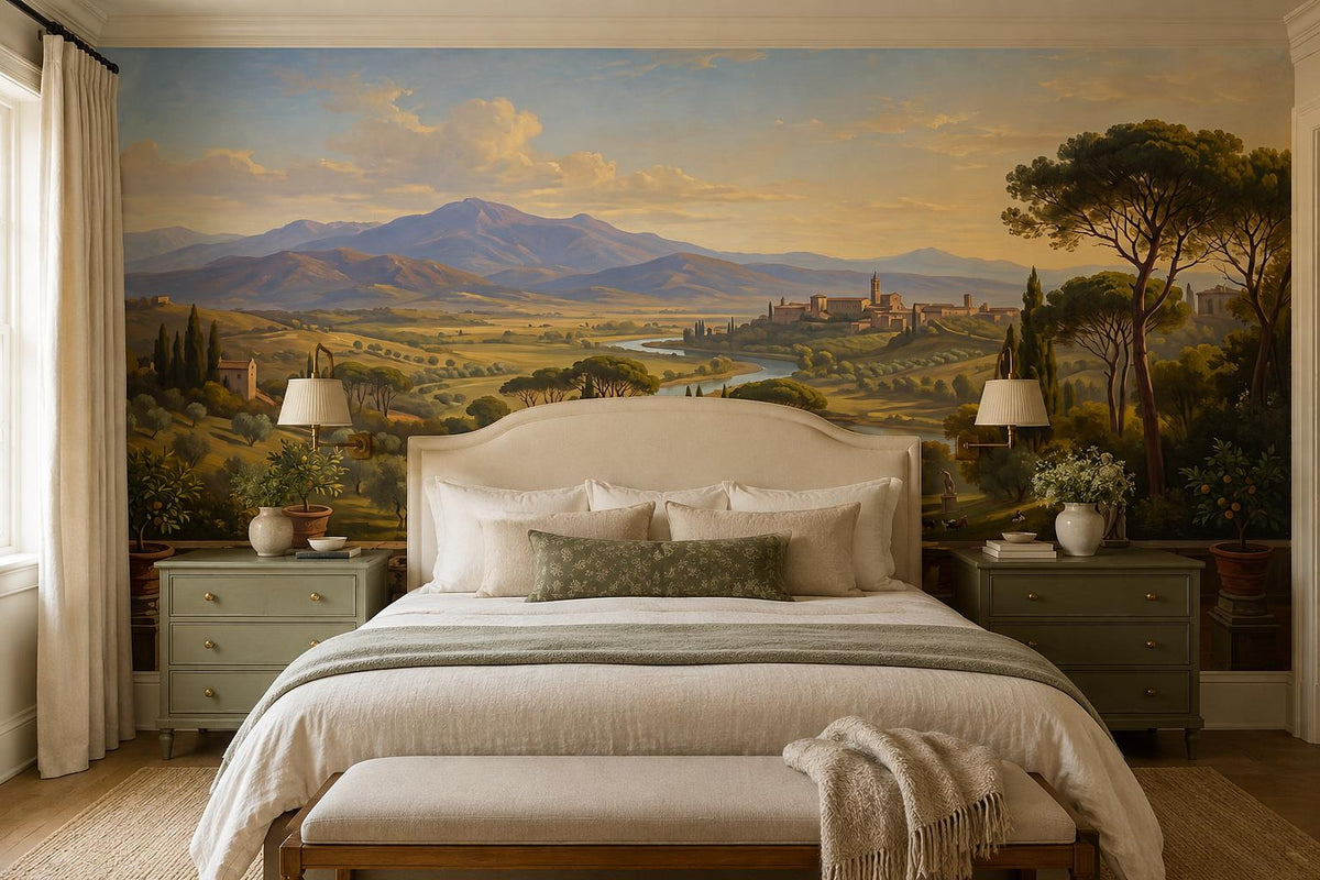 Gold Sunset Tuscan Valley Wallpaper Mural - room scene