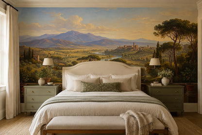 Gold Sunset Tuscan Valley Wallpaper Mural - room scene