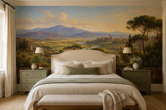 Gold Sunset Tuscan Valley Wallpaper Mural - room scene