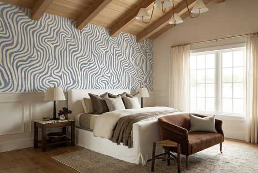 Cool Blue Wavy Stripes Wallpaper Mural - image 1