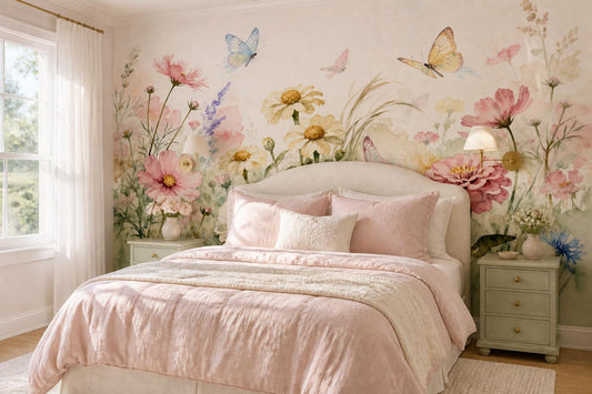Cheerful Meadow Flowers and Butterflies Wallpaper Mural - image 1