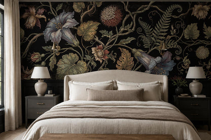 Moody Ornate Flowers and Ferns Wallpaper Mural - image 1