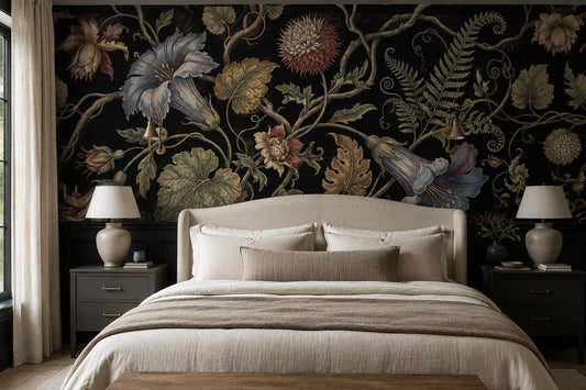 Moody Ornate Flowers and Ferns Wallpaper Mural - image 1