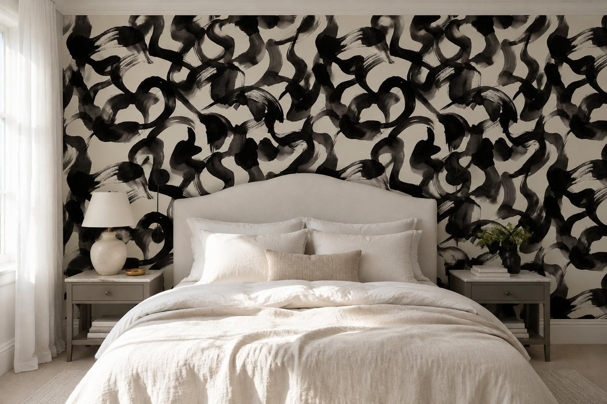 Bold Black Gestural Loops Wallpaper Mural - image 1