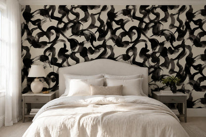 Bold Black Gestural Loops Wallpaper Mural - image 1