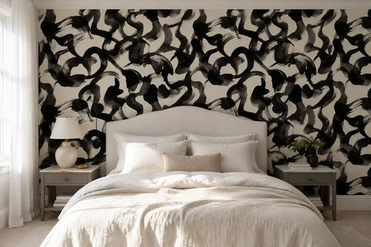 Bold Black Gestural Loops Wallpaper Mural - image 1