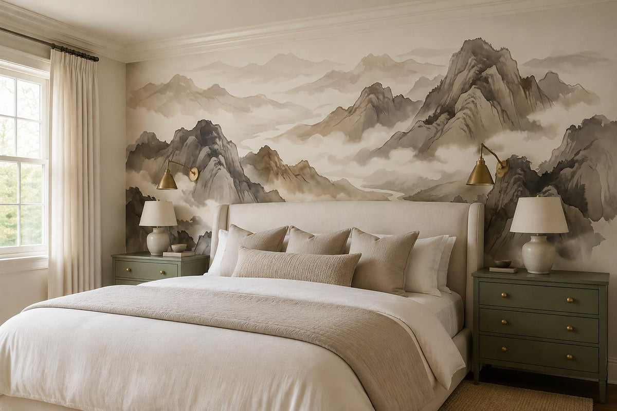 Misty Ink Mountains Wallpaper Mural - room scene