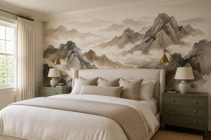 Misty Ink Mountains Wallpaper Mural - room scene