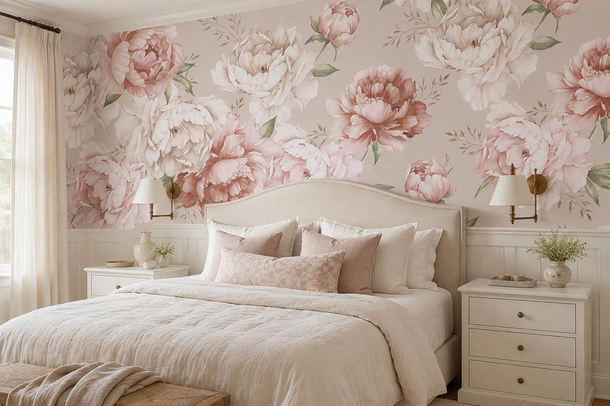 Romantic Blush Peony Border Wallpaper Mural - image 1