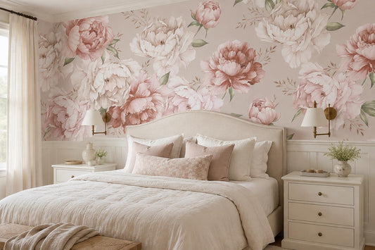 Romantic Blush Peony Border Wallpaper Mural - image 1