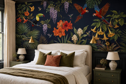 Vivid Toucans Parrots and Tropical Flowers Wallpaper Mural - image 1