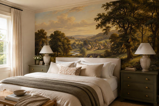 Gold Sunset River Oak Trees Wallpaper Mural - room scene