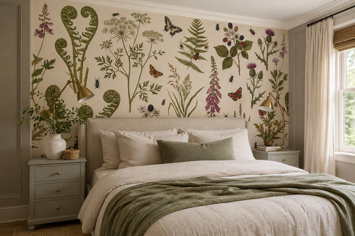 Woodland Pressed Ferns Flowers and Butterflies Wallpaper Mural - image 1