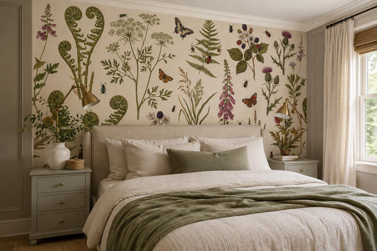 Woodland Pressed Ferns Flowers and Butterflies Wallpaper Mural - image 1