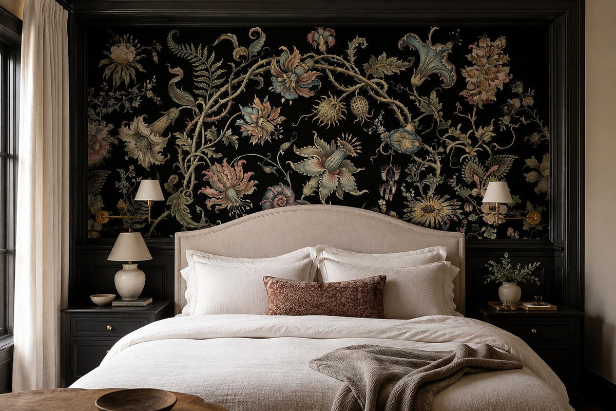 Dramatic Ornate Fantasy Flowers Wallpaper Mural - image 1