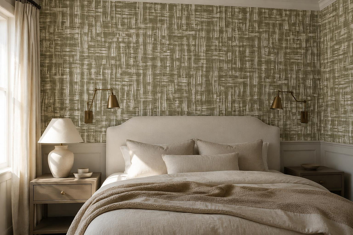 Earthy Olive Crosshatch Weave Wallpaper Mural - image 1
