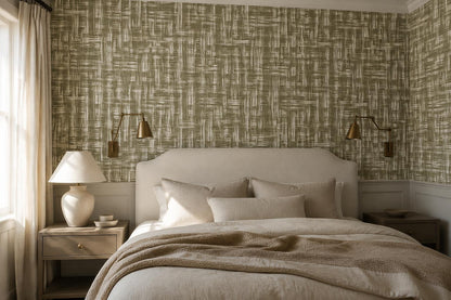 Earthy Olive Crosshatch Weave Wallpaper Mural - image 1